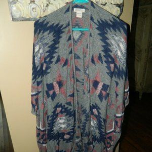 Lucky Brand Womens Serape Poncho Sweater Gray OS Boho (U-38)